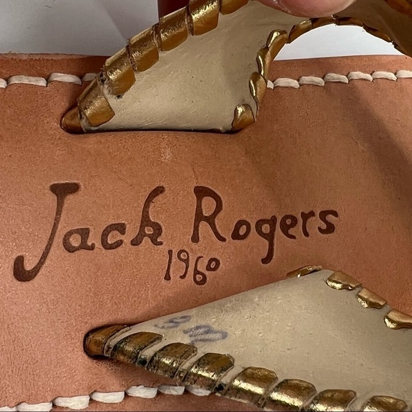 Jack Rogers Green Gold T-Strap Flay Sandals Size 8 Women's - Picture 2 of 9